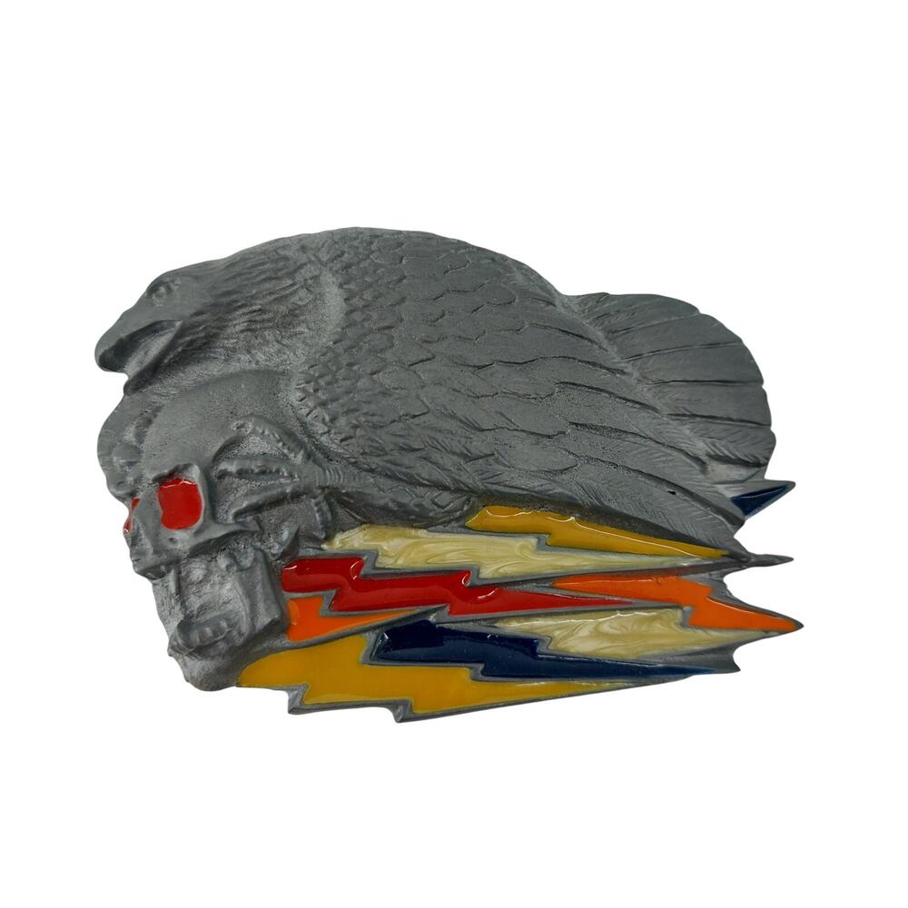 Biker Skull Eagle Lightning Bolt Belt Buckle Enamel Skeleton